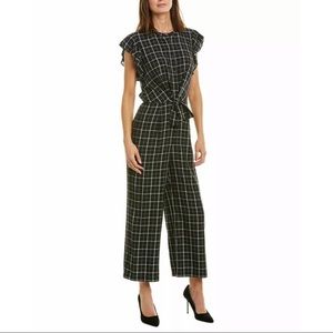 New 1. State black plaid ruffle sleeve jumpsuit